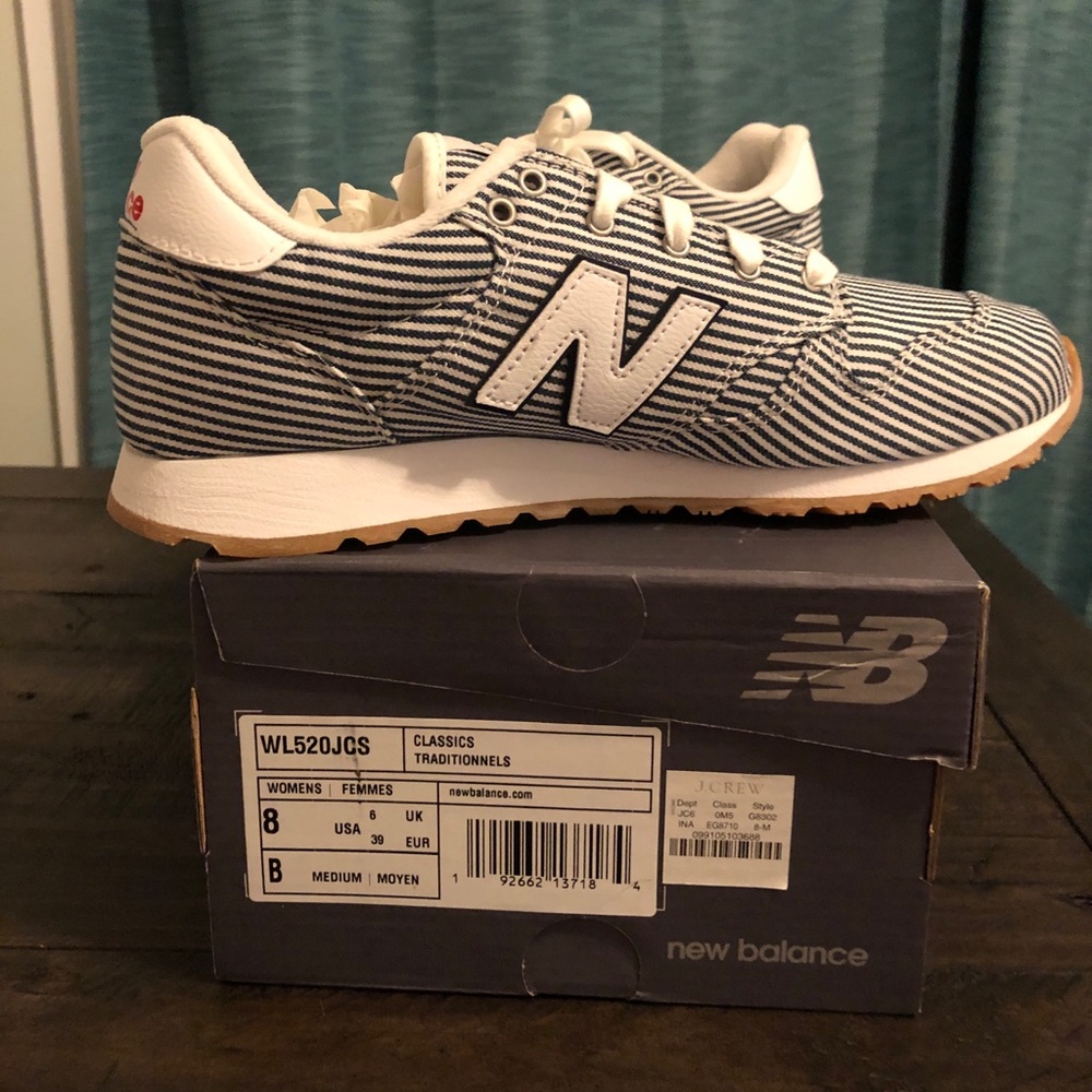 New Balance for J Crew Navy and White Stripe 520